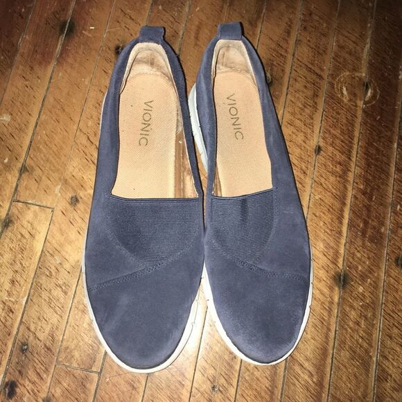 Vionic navy blue slip on suede loafers, size 8.5 - Picture 1 of 5